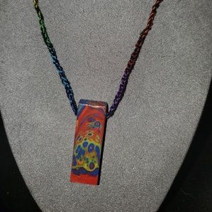 Rainbow Wearable art necklace handpainted